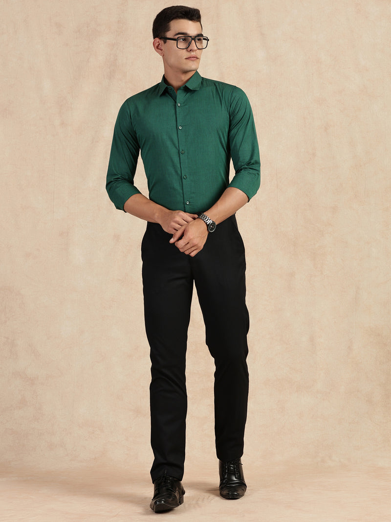 Thomas Scott Men Dark Green Slim Fit Long Sleeves Button-Down Collar Solid Filafil Formal Shirt