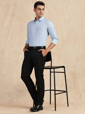Thomas Scott Men Light Blue Slim Fit Long Sleeves Button-Down Collar Solid Filafil Formal Shirt
