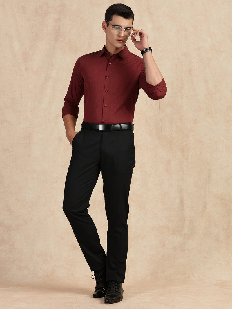 Thomas Scott Men Red Slim Fit Long Sleeves Button-Down Collar Solid Filafil Formal Shirt