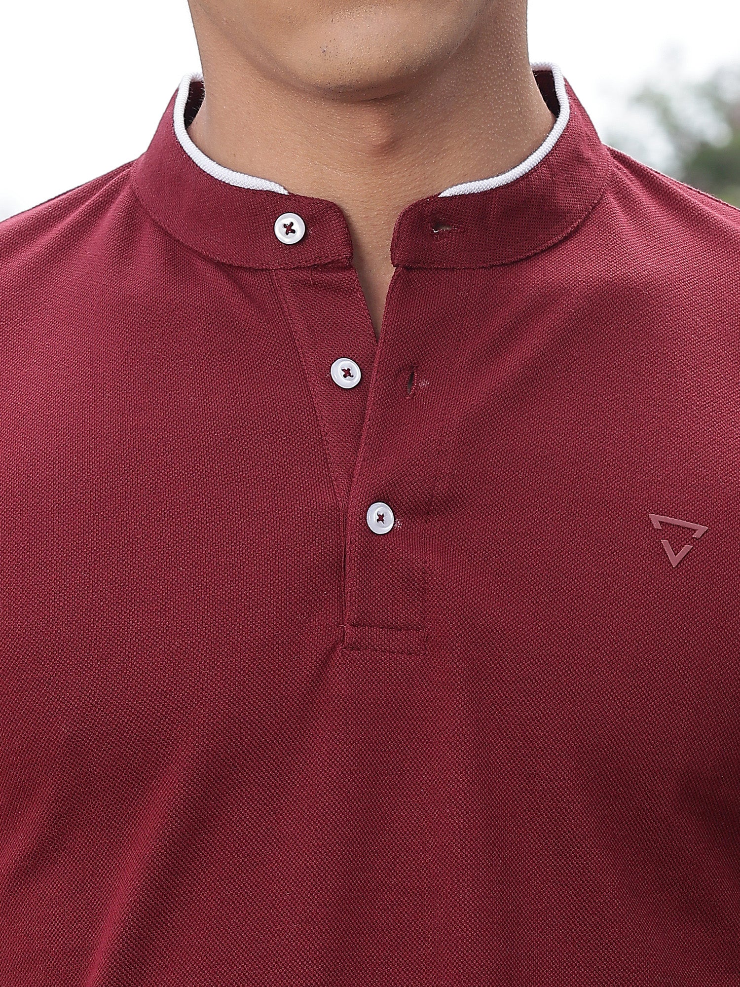 Thomas Scott Men Maroon Regular Fit Short Sleeves Mandarin Collar Knitted Tshirt