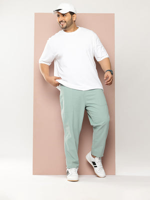 Blue Plus Size Smart Easy Wash Regular Fit Mid-Rise Solid Woven Trouser For Men