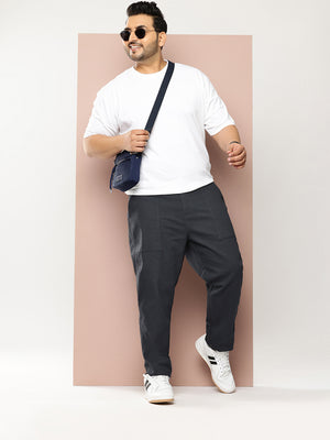 Dark Grey Plus Size Smart Easy Wash Regular Fit Mid-Rise Solid Woven Trouser For Men