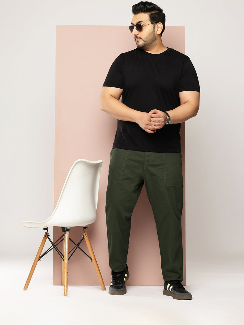 Thomas Scott Men Green Plus Size Smart Easy Wash Regular Fit Mid-Rise Solid Woven Trouser