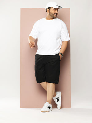 Thomas Scott Men Black Plus Size Mid-Rise Regular Fit Woven Chinos Shorts