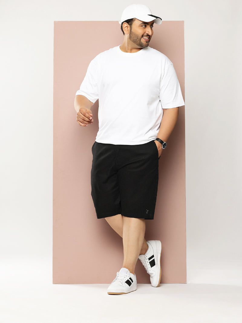 Thomas Scott Men Black Plus Size Mid-Rise Regular Fit Woven Chinos Shorts