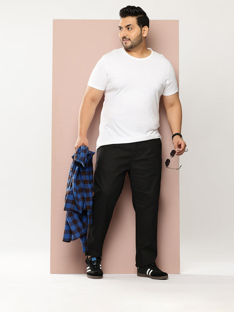 Thomas Scott Men Black Plus Size Mid-Rise Straight Fit Woven Chinos Trouser