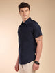 Thomas Scott Men Navy Regular Fit Short Sleeves Spread Collar Linen Casual Shirt