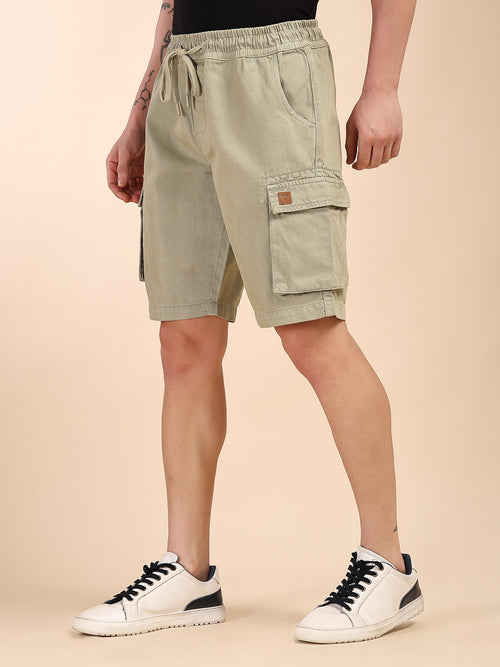 Thomas Scott Men Green Mid-Rise Straight Fit Above Knee Cotton Woven Cargo Shorts