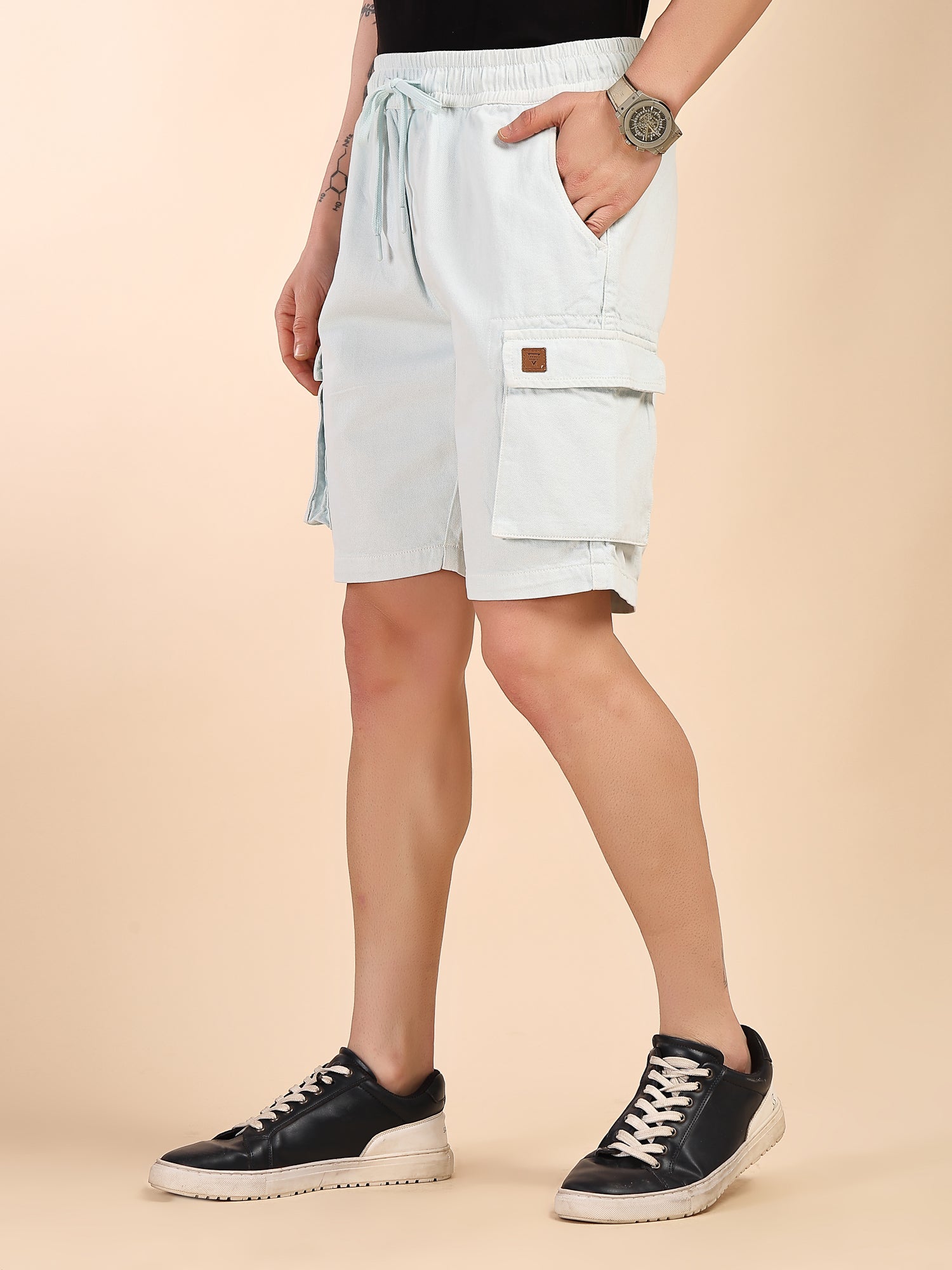 Thomas Scott Men Sky Blue Mid-Rise Straight Fit Above Knee Cotton Woven Cargo Shorts