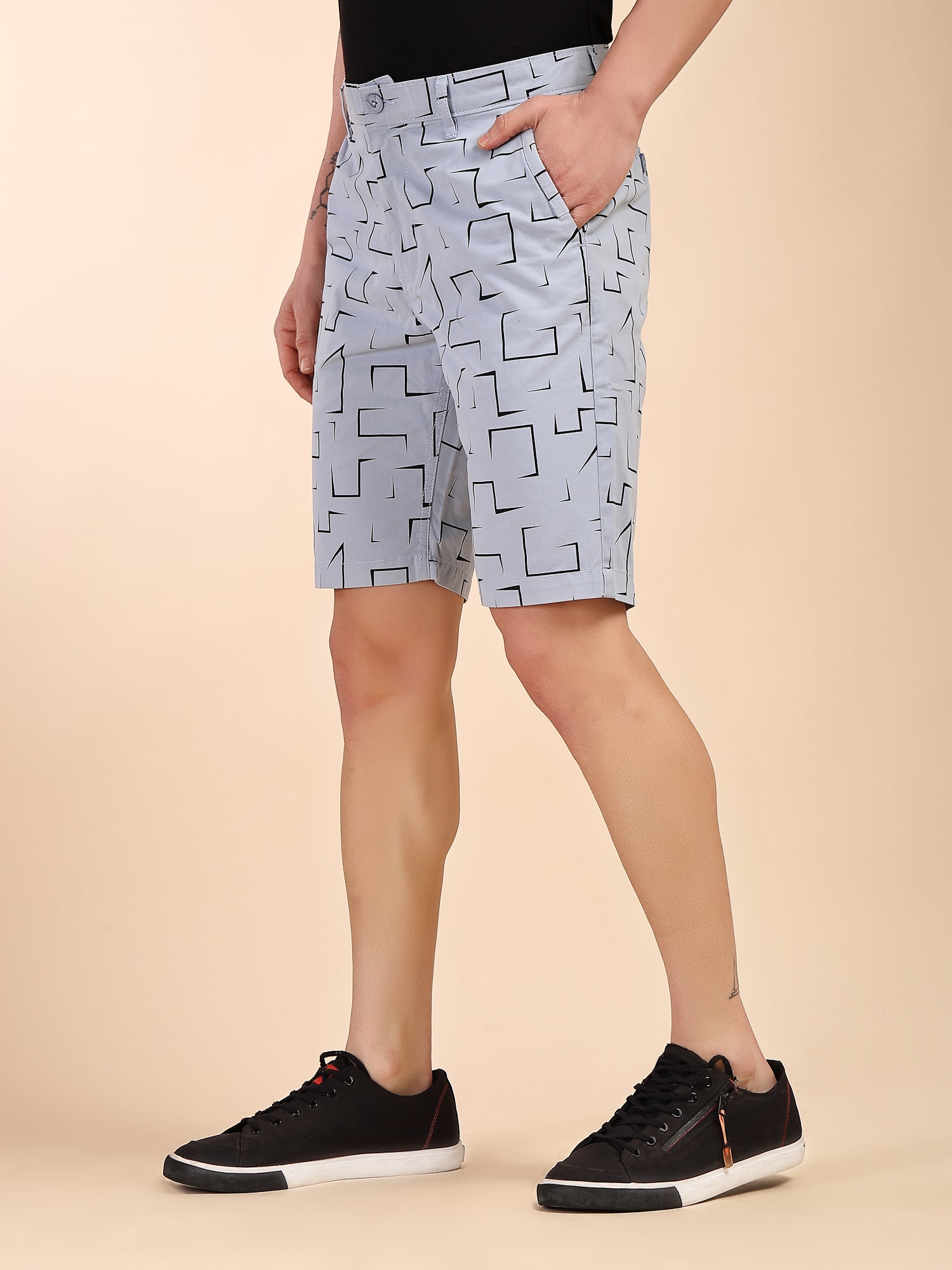 Thomas Scott Men Blue Mid-Rise Regular Fit Geometric Print Cotton Woven Chinos Shorts