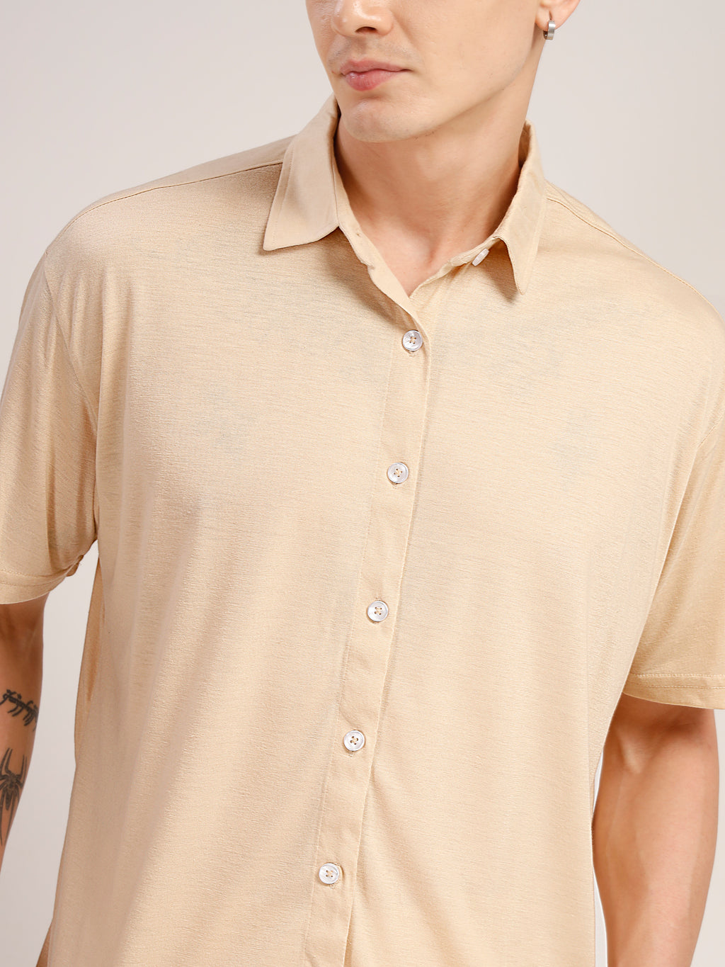 Thomas Scott Men Beige Relaxed Fit Solid Polyester Co-Ords Set
