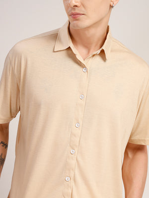 Thomas Scott Men Beige Relaxed Fit Solid Polyester Co-Ords Set