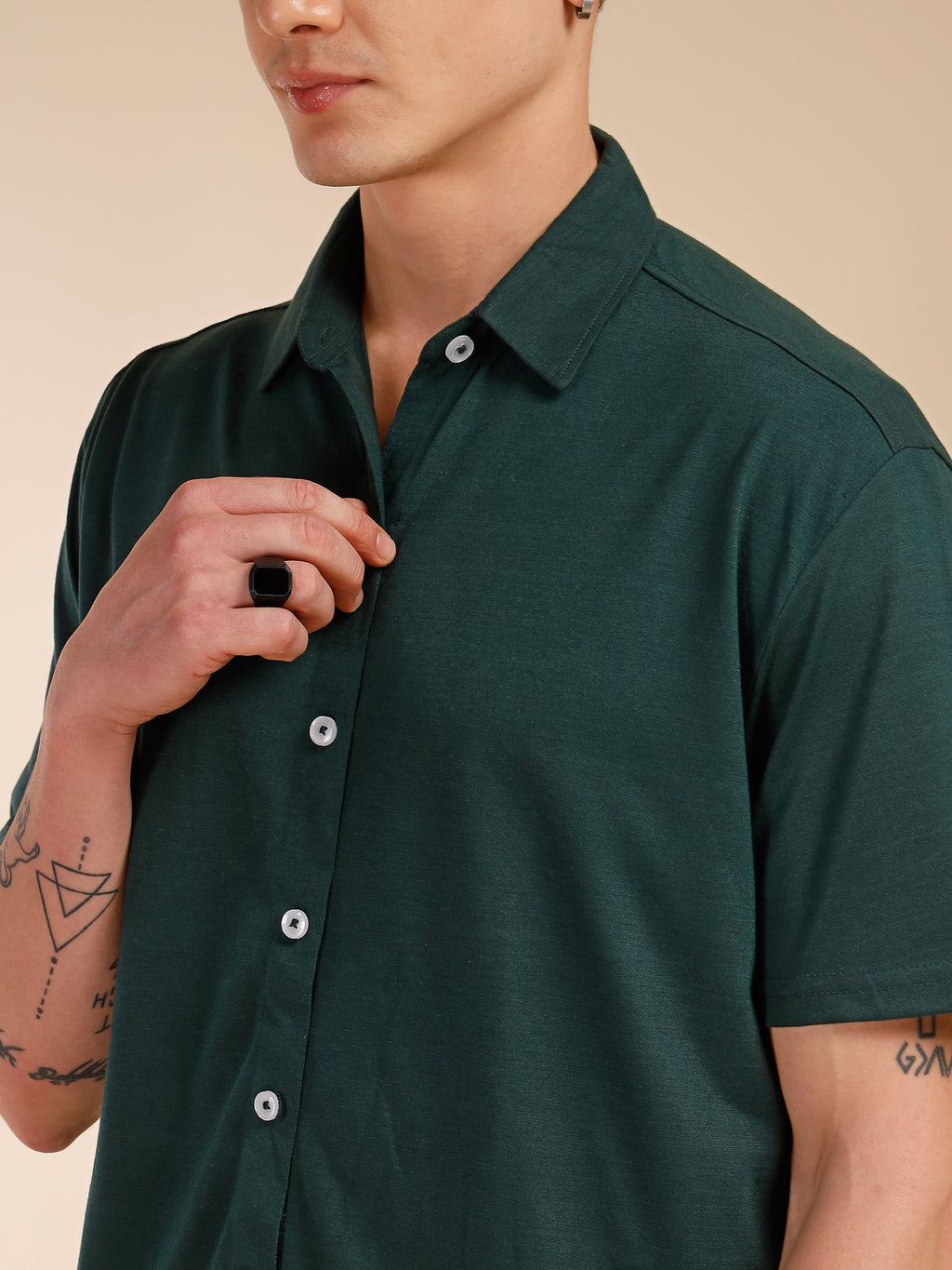 Thomas Scott Men Bottle Green Relaxed Fit Solid Polyester Co-Ords Set