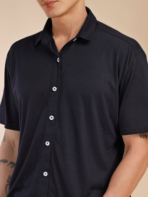 Thomas Scott Men Navy Relaxed Fit Solid Polyester Co-Ords Set