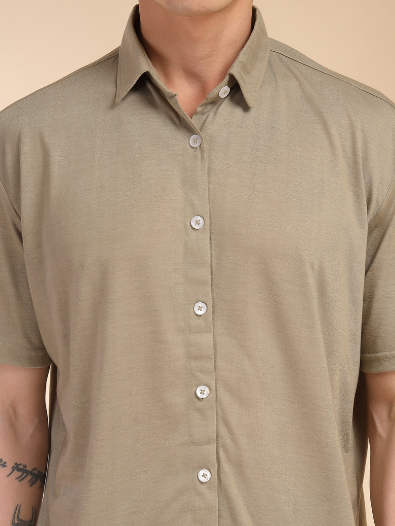 Thomas Scott Men Sage Green Relaxed Fit Solid Polyester Co-Ords Set
