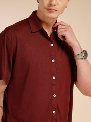 Thomas Scott Men Wine Relaxed Fit Solid Polyester Co-Ords Set