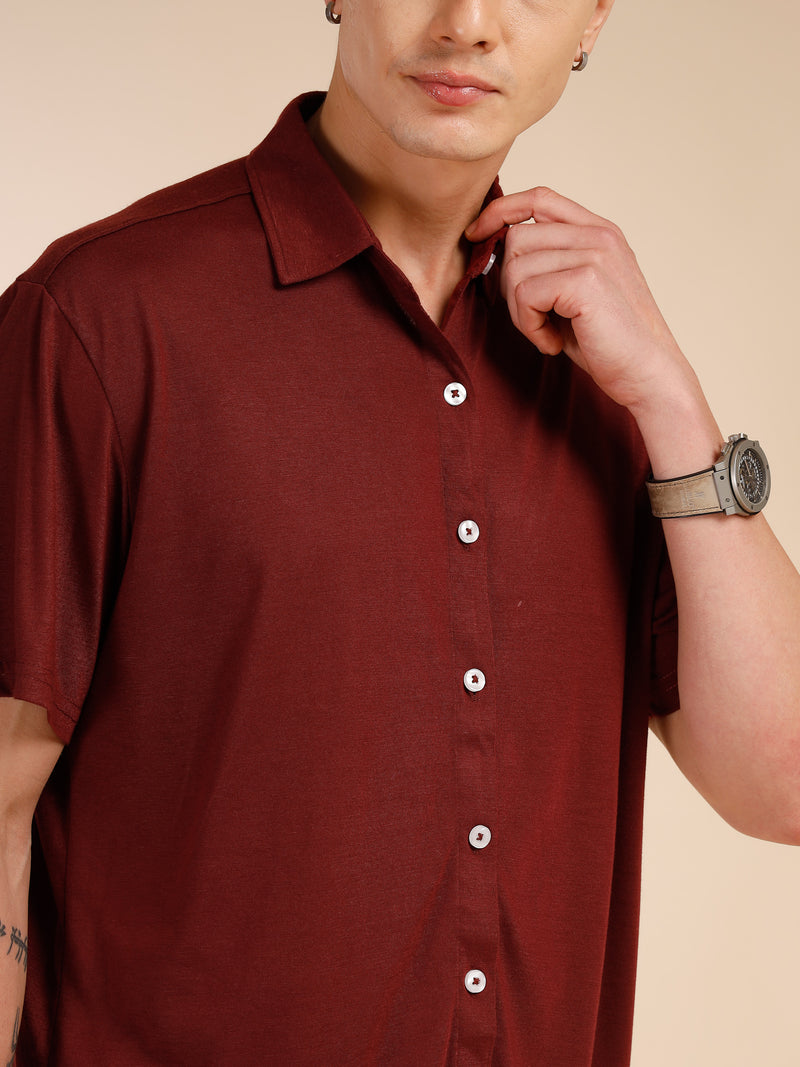 Thomas Scott Men Wine Relaxed Fit Solid Polyester Co-Ords Set