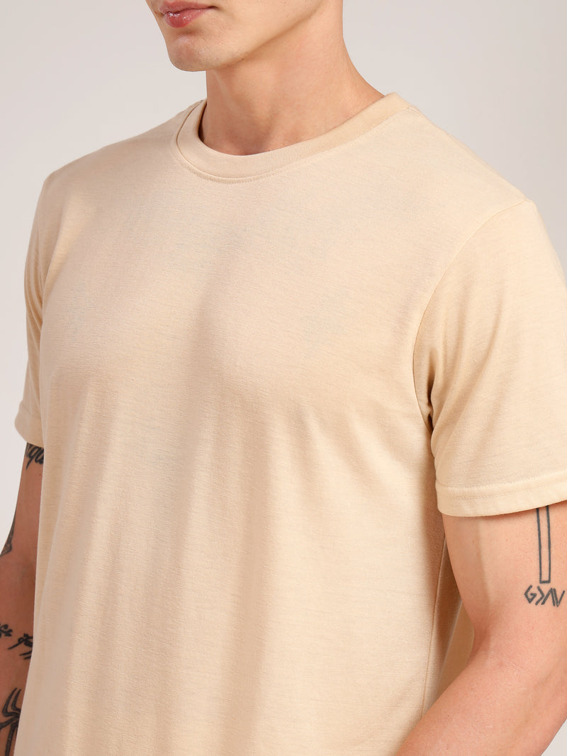 Thomas Scott Men Beige Round Neck Relaxed Fit Solid Polyester Co-Ords Set