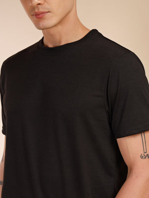Thomas Scott Men Black Round Neck Relaxed Fit Solid Polyester Co-Ords Set