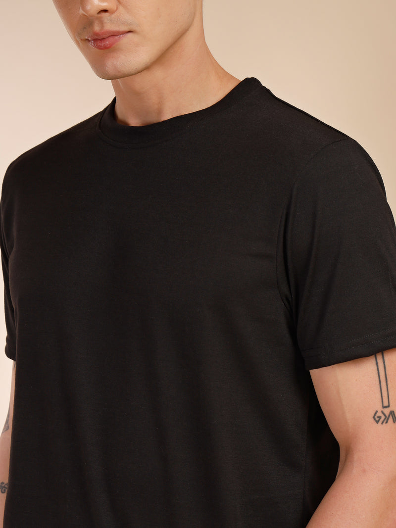 Thomas Scott Men Black Round Neck Relaxed Fit Solid Polyester Co-Ords Set