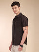 Thomas Scott Men Coffee Slim Fit Short Sleeves Spread Collar Solid Casual Shirt