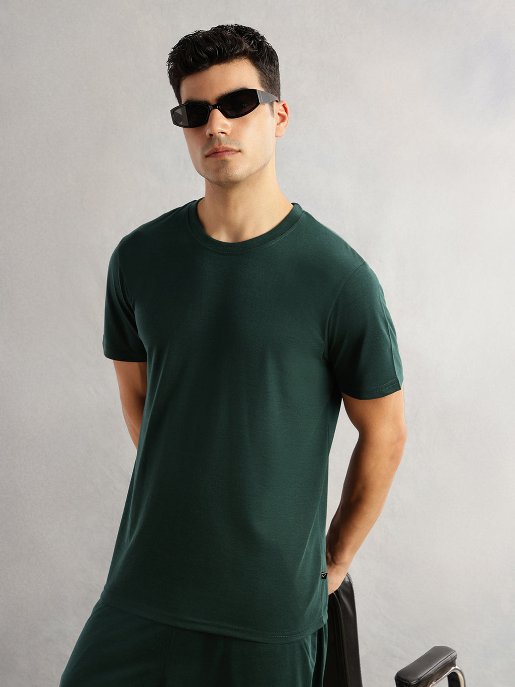 Thomas Scott Men Bottle Green Round Neck Relaxed Fit Solid Polyester Co-Ords Set