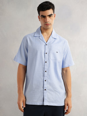 Thomas Scott Men Blue Oversized Fit Short Sleeves Cuban Collar Gingham Checks 100% Cotton Casual Shirt