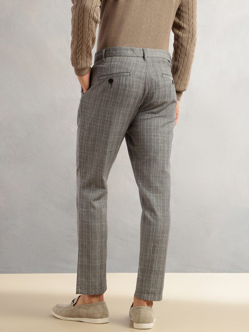 Thomas Scott Men Black Straight Fit Mid-Rise Checked Woven Regular Trouser