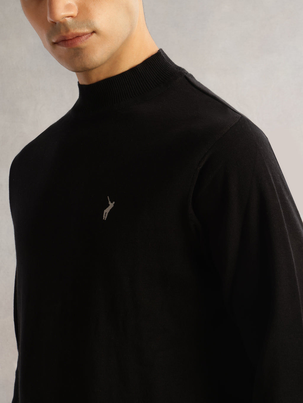 Thomas Scott Men Black Regular Fit Long Sleeves Turtle Neck 100% Cotton Solid Knitted Pullover Sweater