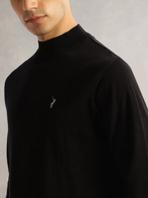 Thomas Scott Men Black Regular Fit Long Sleeves Turtle Neck 100% Cotton Solid Knitted Pullover Sweater