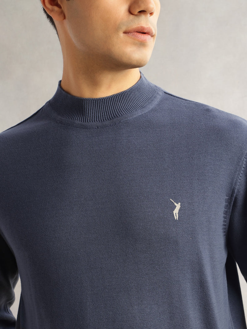 Thomas Scott Men Navy Regular Fit Long Sleeves Turtle Neck 100% Cotton Solid Knitted Pullover Sweater
