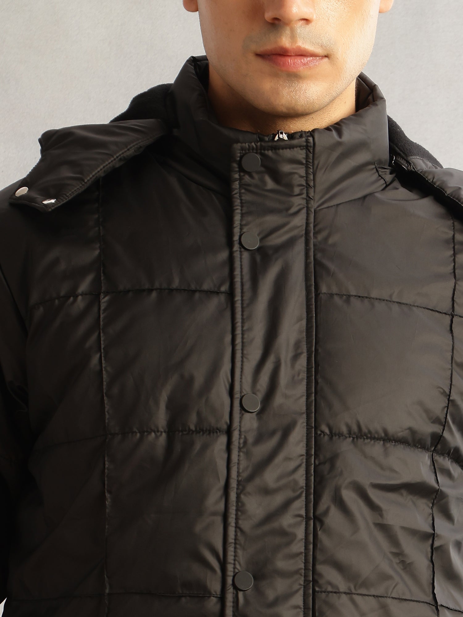 Thomas Scott Men Black Regular Fit Long Sleeves 2 Pockets Polyester Knitted Hooded Puffer Jacket
