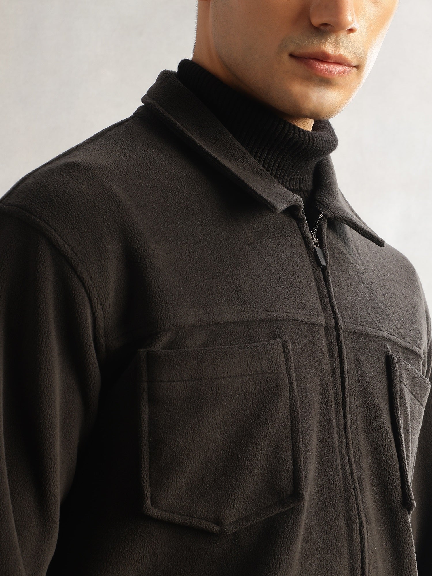 Thomas Scott Men Black Regular Fit Long Sleeves Self Design Polyester Knitted Open-Front Jacket