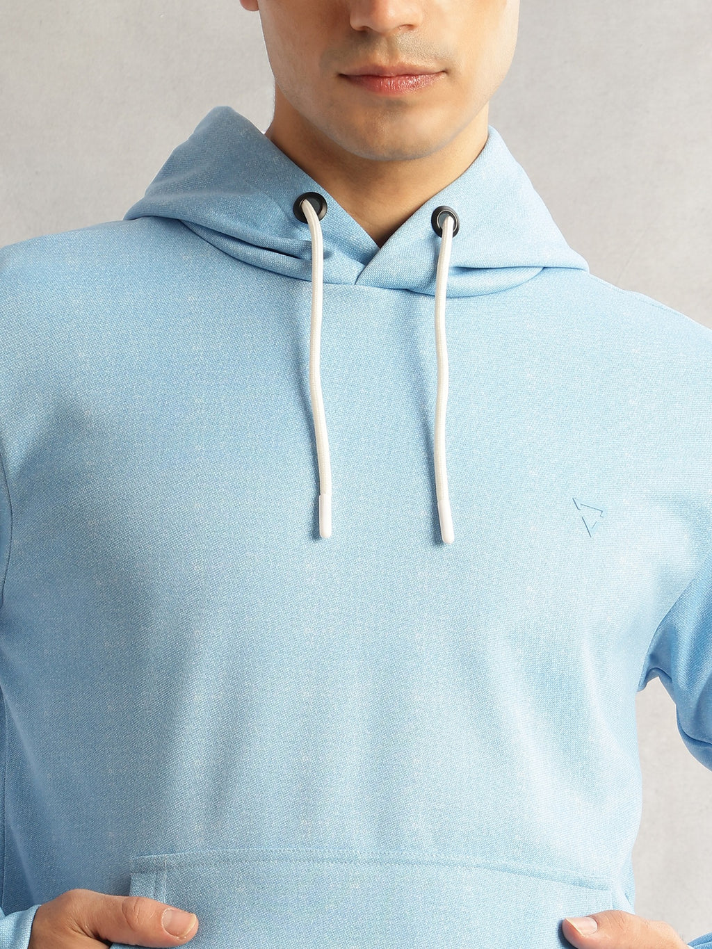 Thomas Scott Men Blue Regular Fit Long Sleeves Solid Polyester Knitted Pullover Hooded Sweatshirt