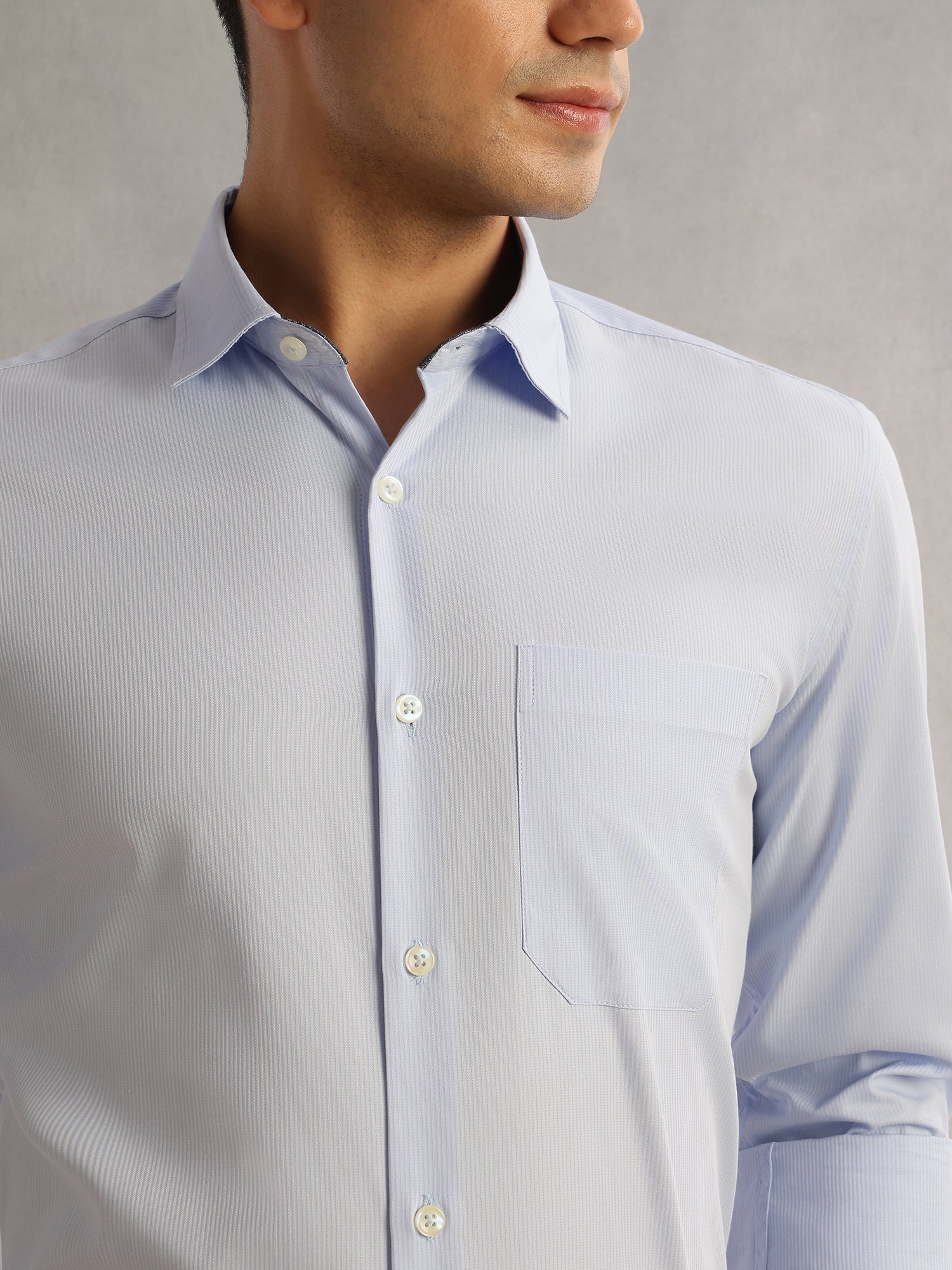 Thomas Scott Men Blue Regular Fit Long Sleeves Cutaway Collar 100% Cotton Dobby Formal Shirt