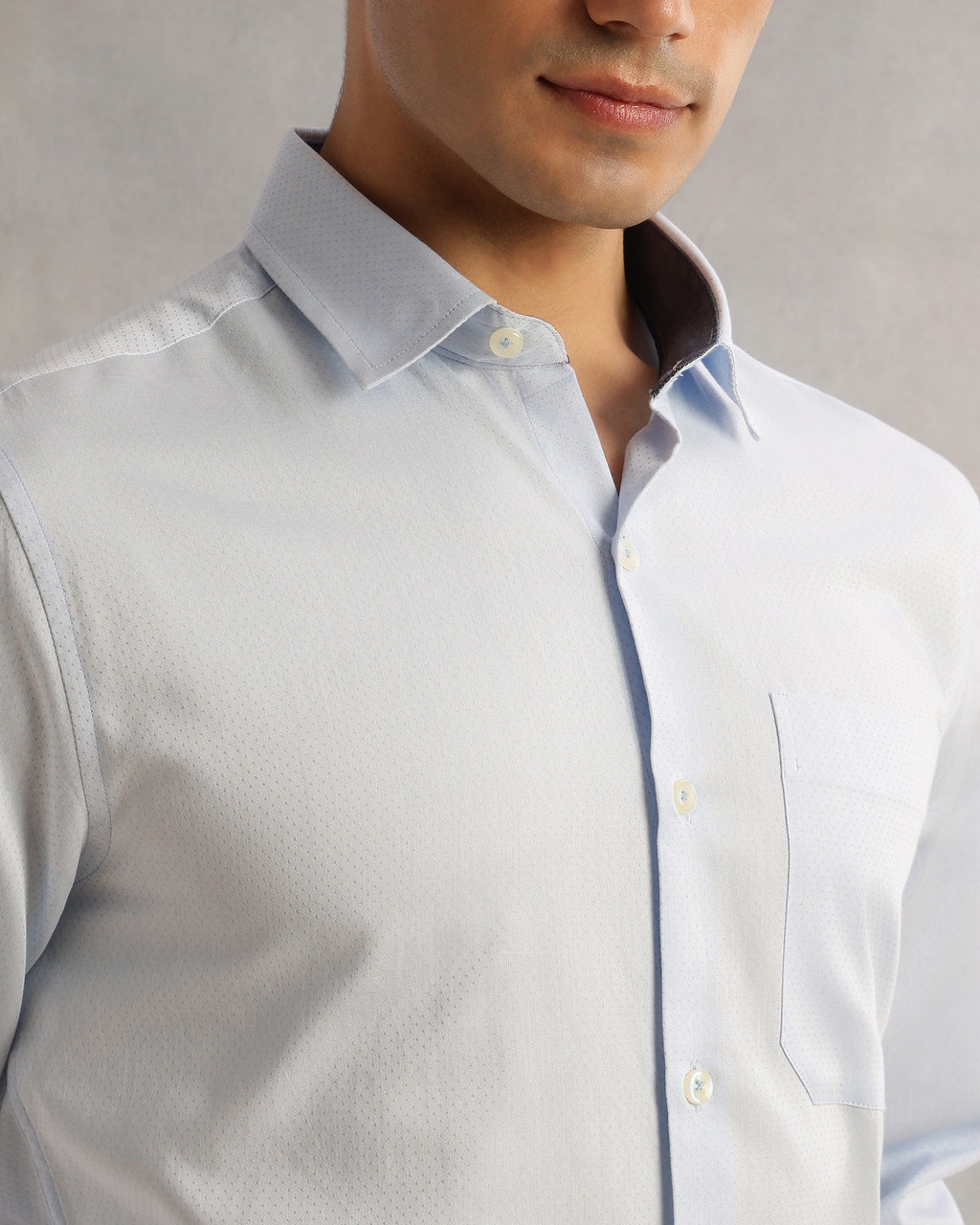 Thomas Scott Men Light Blue Regular Fit Long Sleeves Cutaway Collar 100% Cotton Dobby Formal Shirt