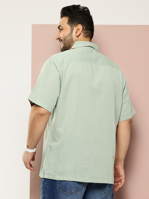 Pista Plus Size Oversized Fit Short Sleeves Cuban Collar Solid Cotton Linen Casual Shirt For Men