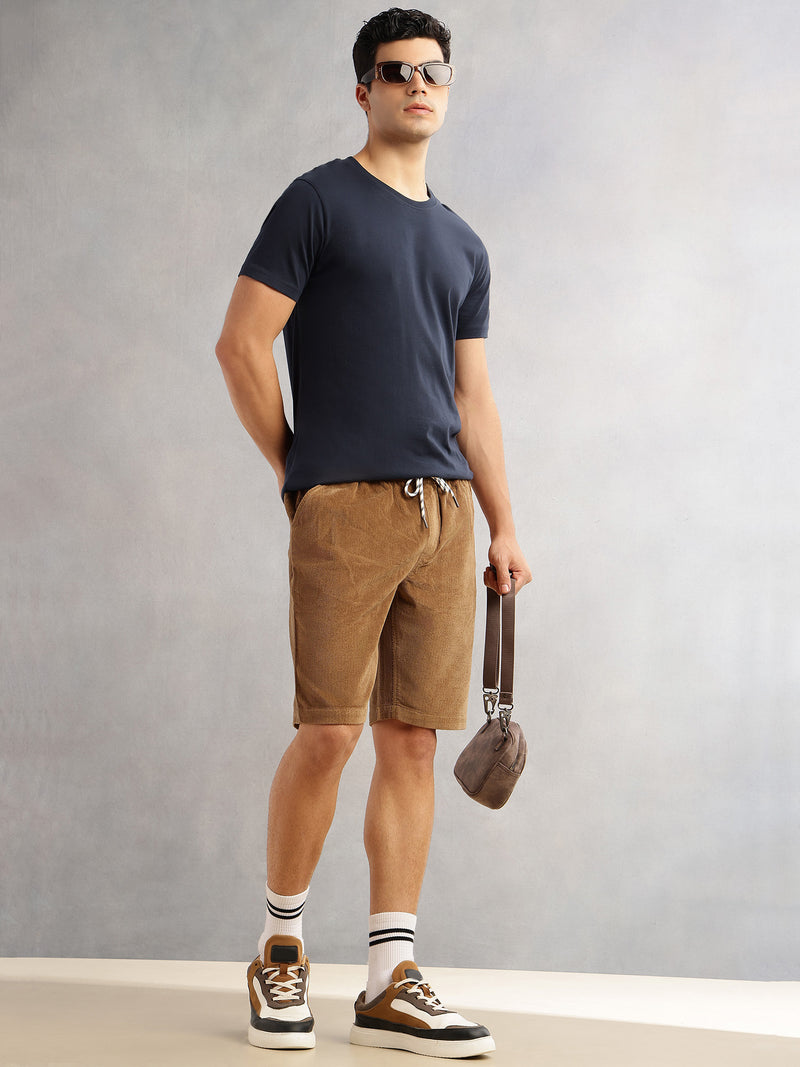 Thomas Scott Men Beige Regular Fit Mid-Rise Corduroy Casual Shorts