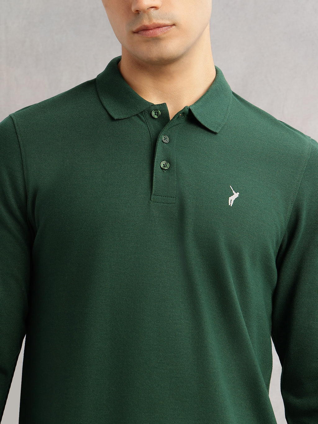 Thomas Scott Men Bottle Green Regular Fit Long Sleeves Solid Polo Collar Knitted T-shirt