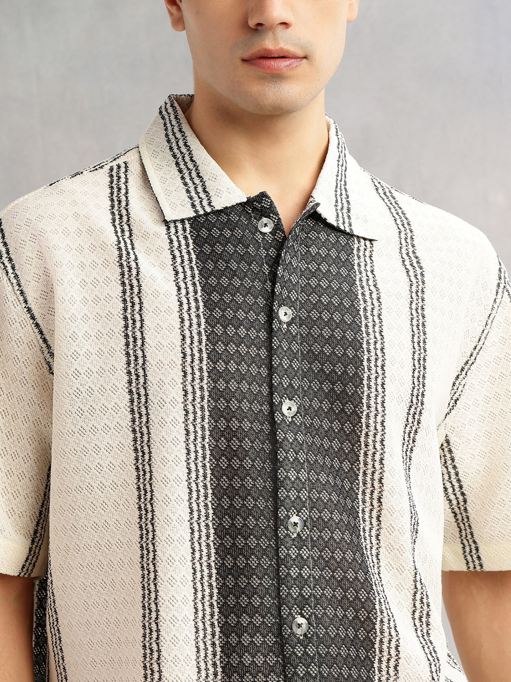Thomas Scott Men Self Design Textured Regular Fit Semi-Sheer Casual Crochet Shirt