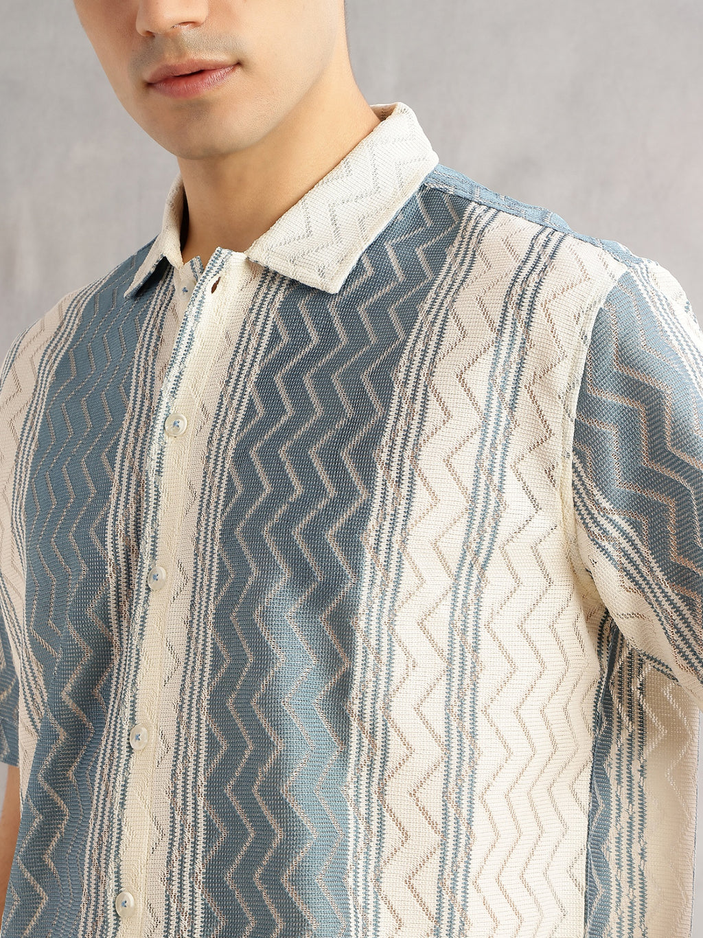 Thomas Scott Men Geometric Printed Regular Fit Semi-Sheer Casual Crochet Shirt