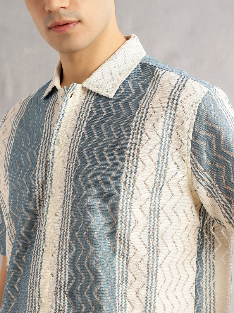 Thomas Scott Men Geometric Printed Regular Fit Semi-Sheer Casual Crochet Shirt