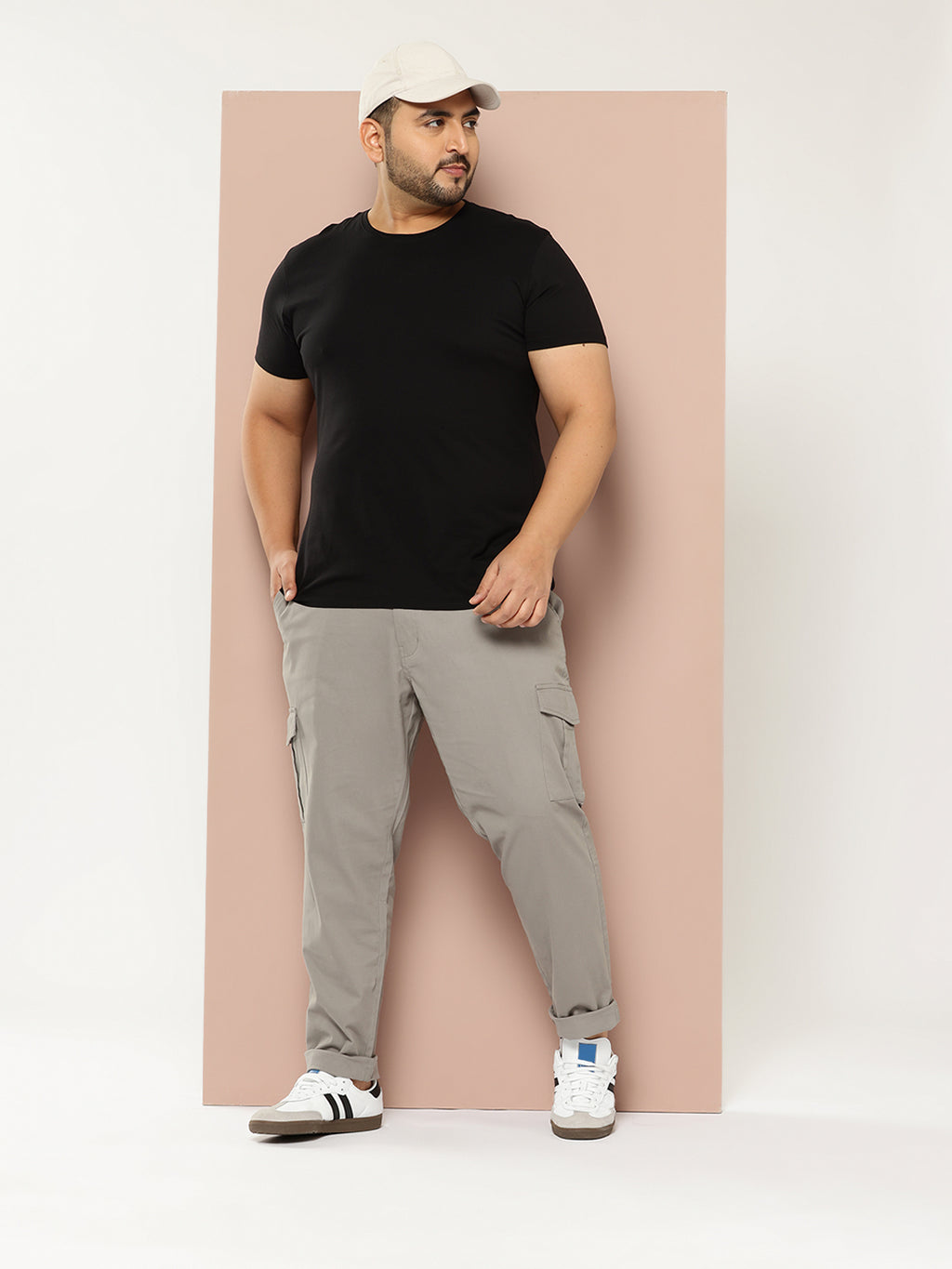 Thomas Scott Men Grey Cricket Club Plus Size Regular Fit Mid-Rise Solid Woven Cargo Trouser