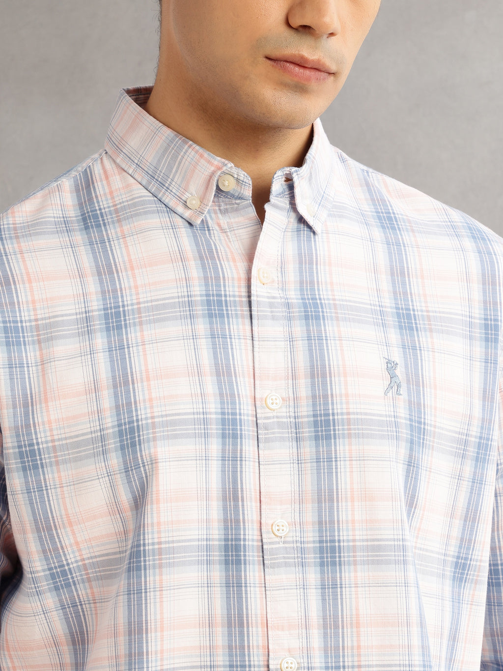 Thomas Scott Men Blue Cricket Club Slim Fit Long Sleeves Button-Down Collar Windowpane Checks 100% Cotton Casual Shirt