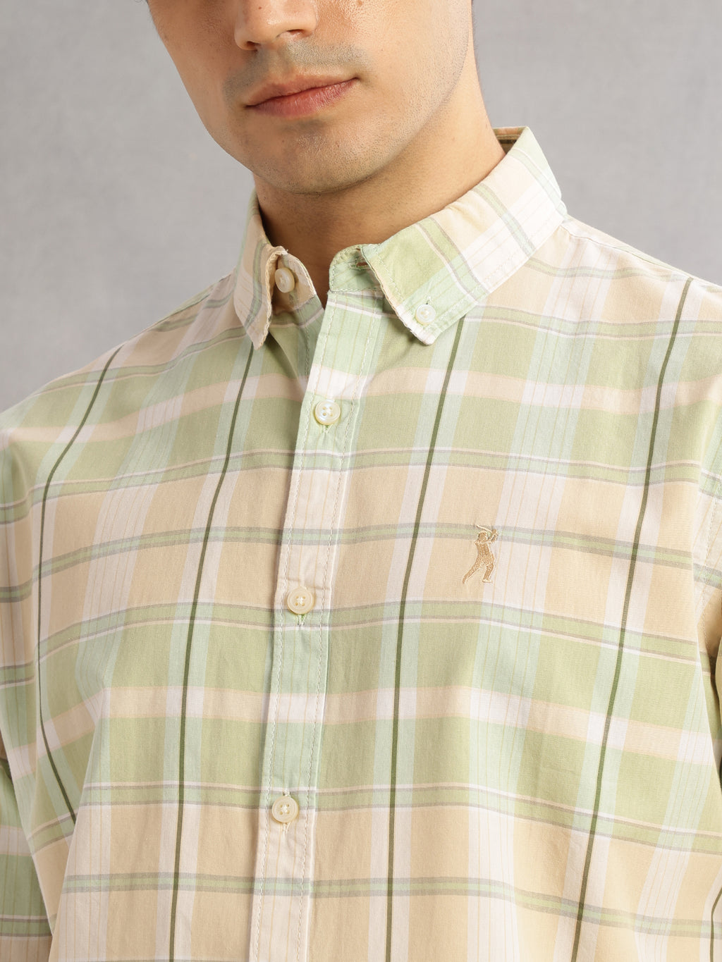 Thomas Scott Men Green Cricket Club Slim Fit Long Sleeves Button-Down Collar Grid Tattersall Checks Casual Shirt