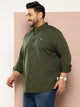 Thomas Scott Men Bottle Green Cricket Club Plus Size Long Sleeves Button-Down Collar Casual Shirt