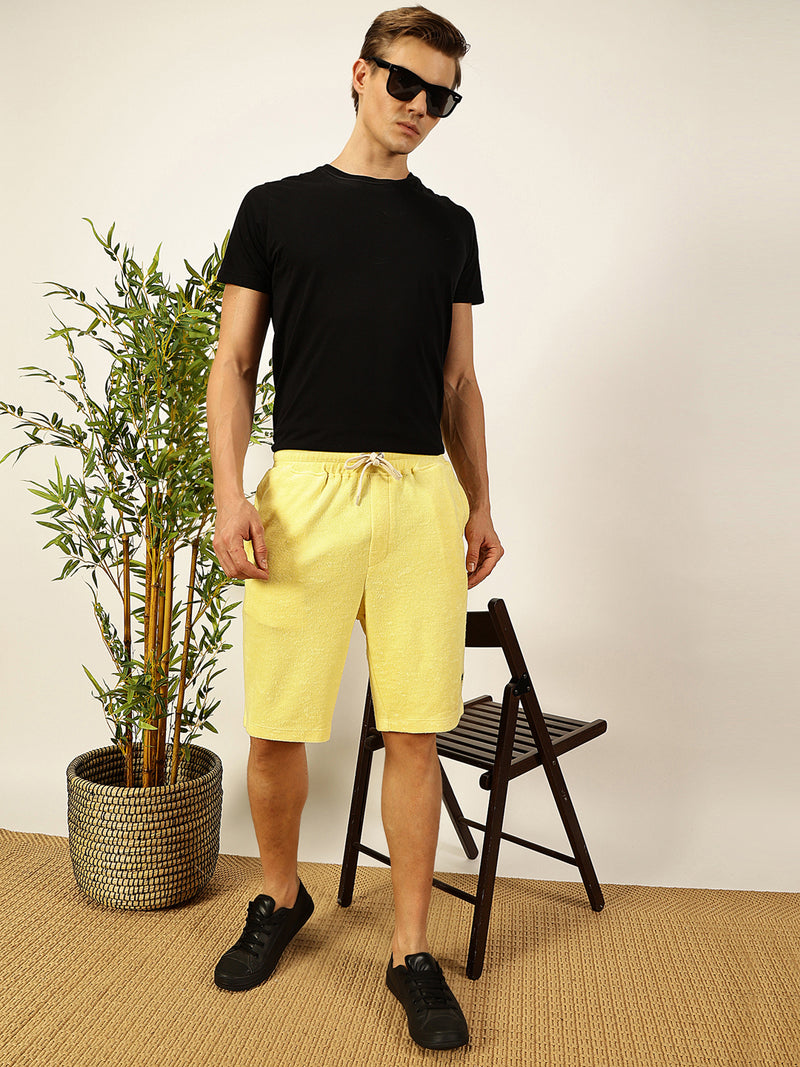 Thomas Scott Men Yellow Relaxed Fit Mid-Rise Solid Knitted Shorts