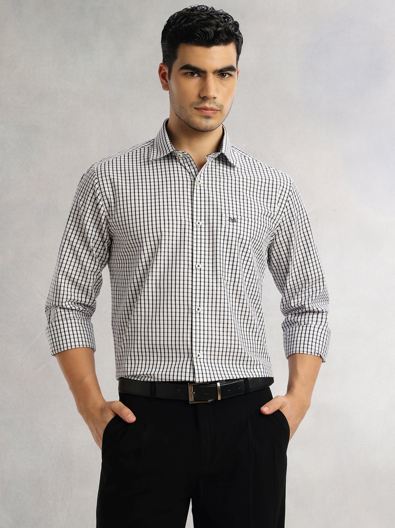 Thomas Scott Men Blue Regular Fit Long Sleeves Spread Collar Micro Checks 100% Cotton Formal Shirt
