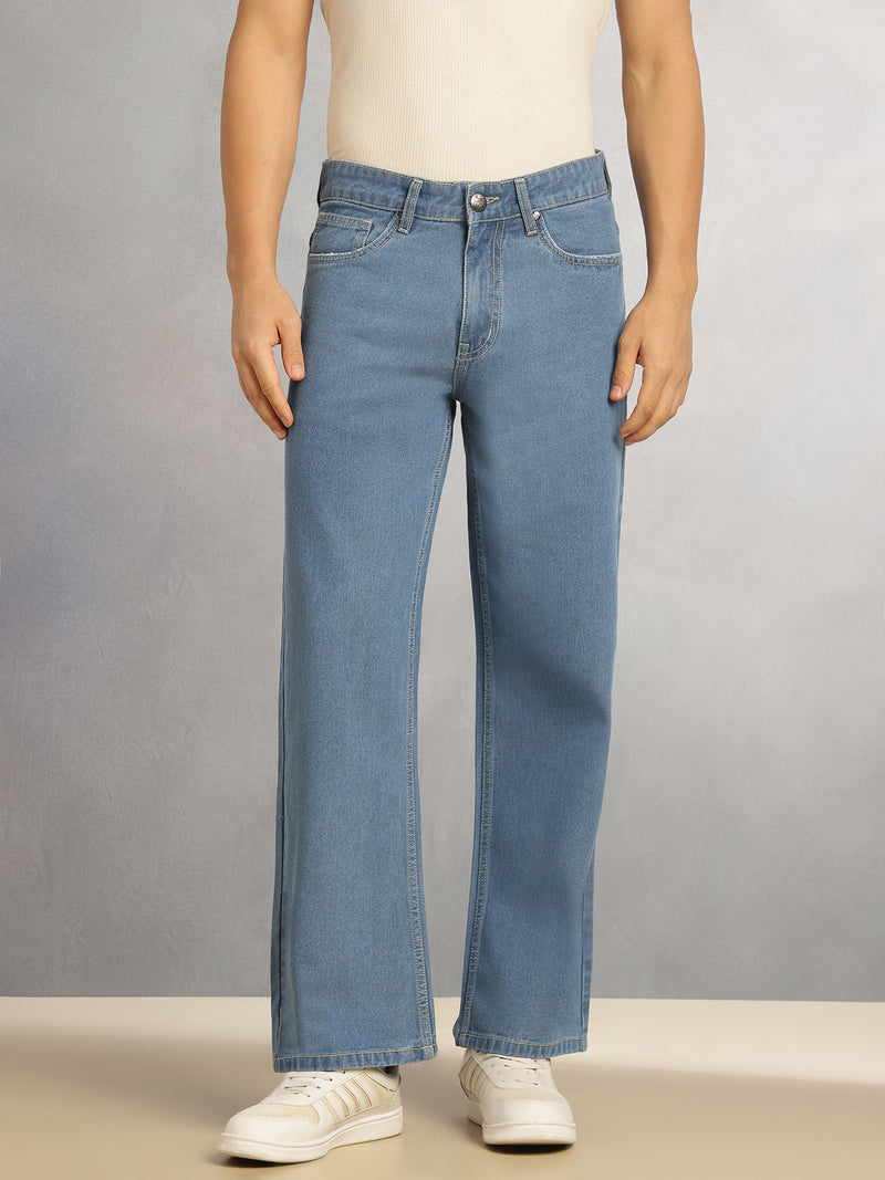 Thomas Scott Men Light Blue Mid-Rise Baggy Fit No Fade Clean Look 100% Cotton Non Stretchable Jeans