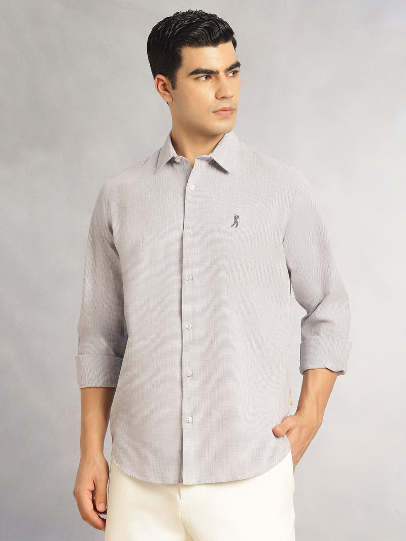 Thomas Scott Men Grey Cricket Club Collection Slim Fit Long Sleeves Spread Collar Pinstripes Cotton Linen Casual Shirt